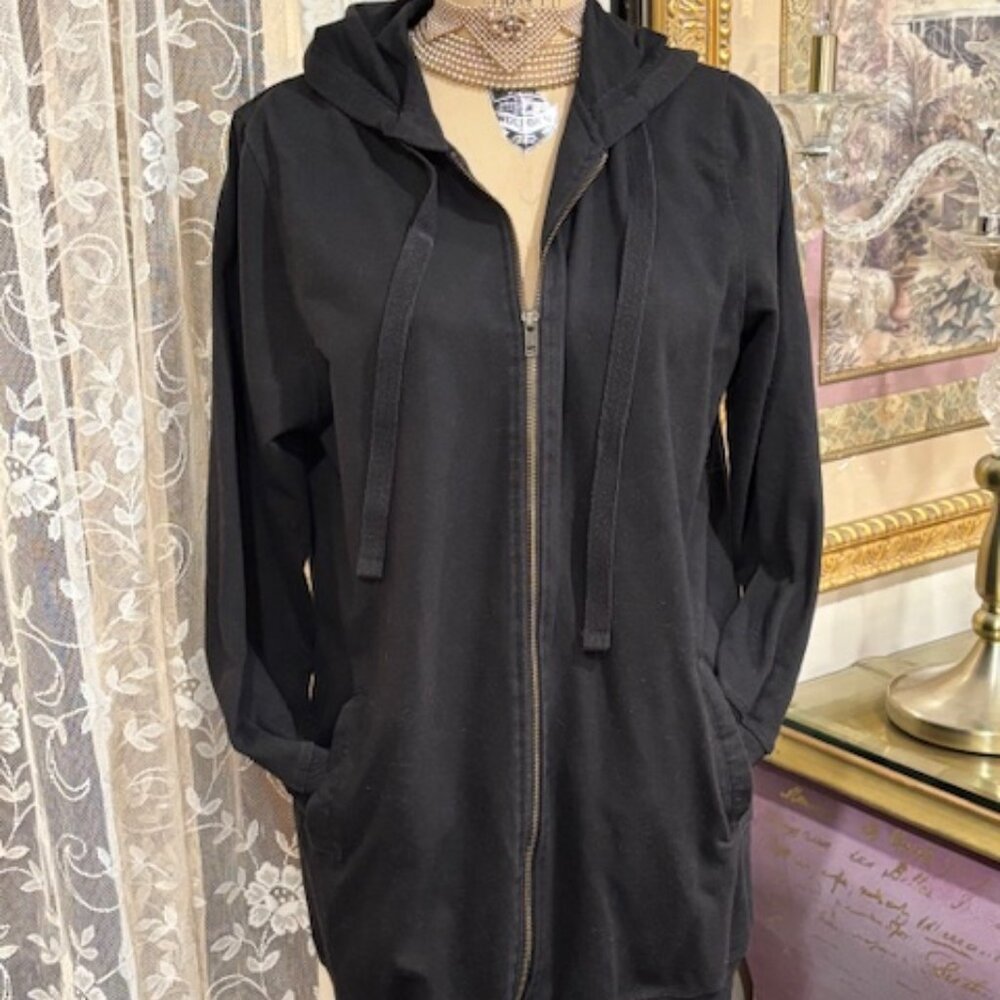 Tunic Length Hoodie Women's SIZE 10-12 Small Full Length Zipper  Classic BLACK
